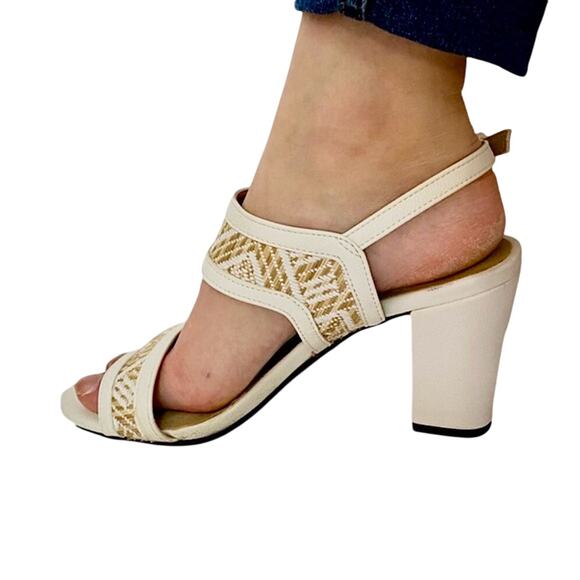 LifeStride Luna White Woven Open Toe Heeled Sandals Womens 8.5 - Picture 1 of 16